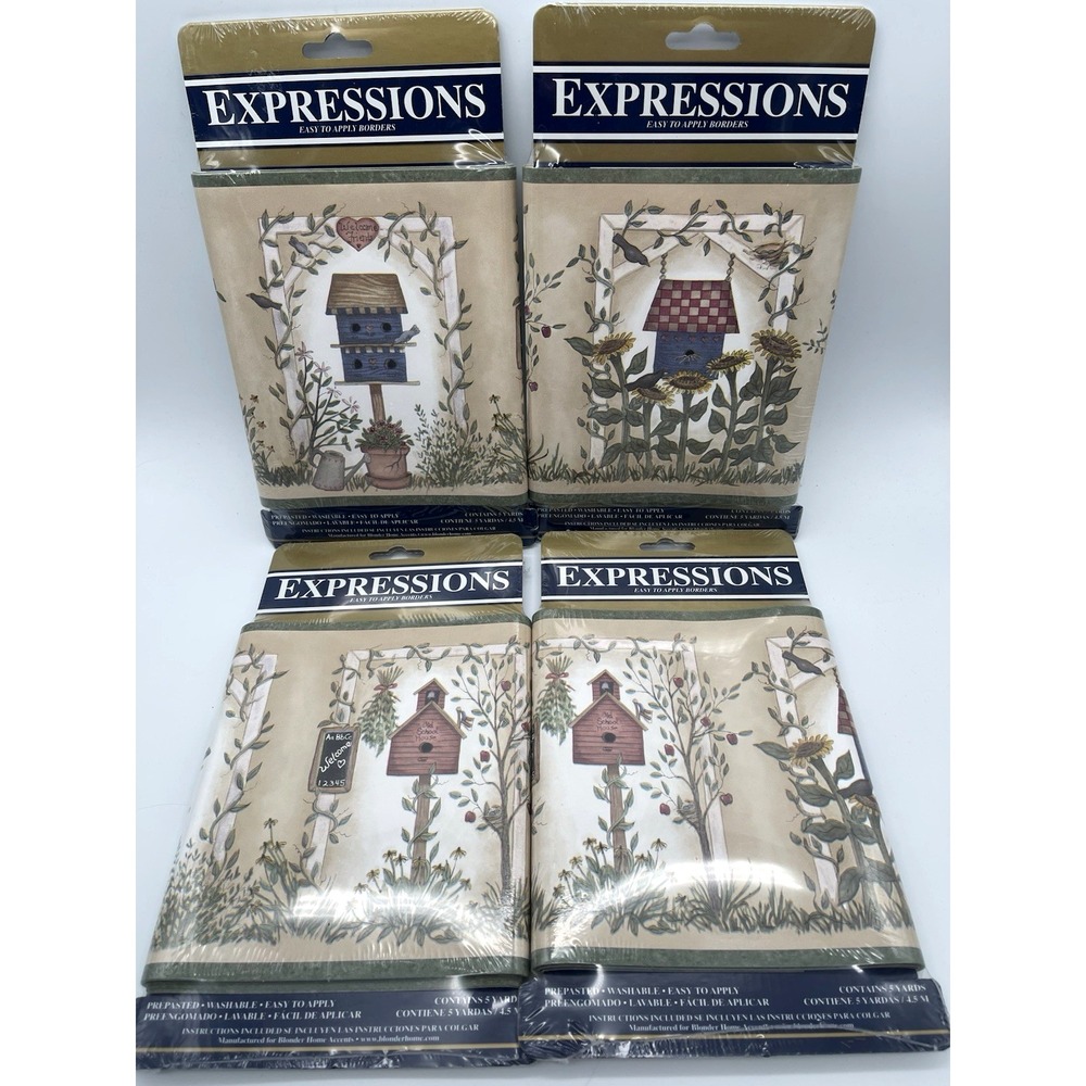 4 Pks. Expressions Vintage Birdhouses Wall Paper Border 5 Yards Each‎ SB10168B
